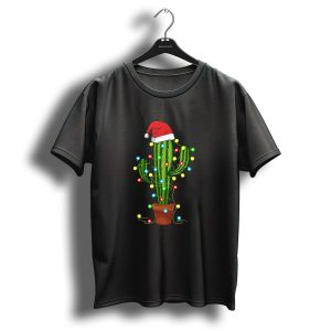 Christmas Lights Cactus Santa Hat T Shirt