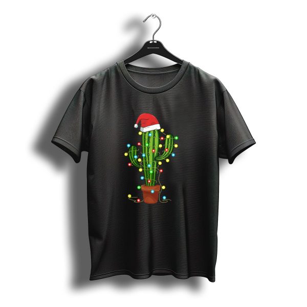 Christmas Lights Cactus Santa Hat T Shirt t shirt 1