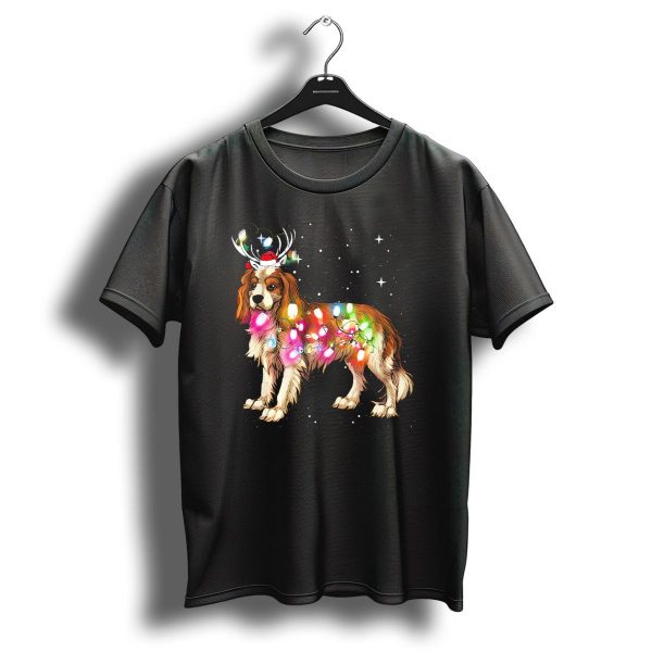 Christmas Lights Cavalier King Charles Reindeer Antlers Santa Hat T Shirt 1 t shirt 1