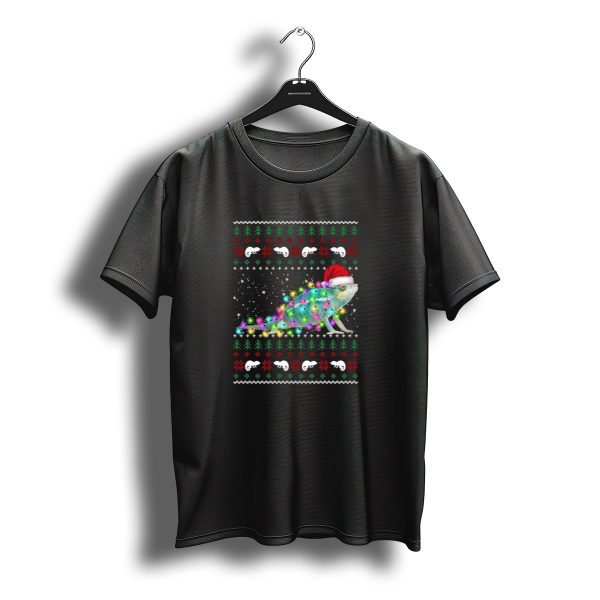 Christmas Lights Chameleon Santa Hat Ugly T Shirt t shirt 1