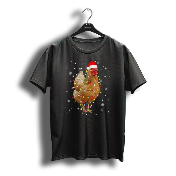 Christmas Lights Chicken Hen Santa Hat Snowflakes T Shirt t shirt 1