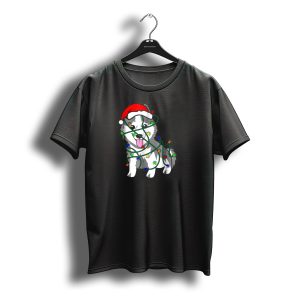 Christmas Lights Decoration Funny Husky Santa Hat T-Shirt