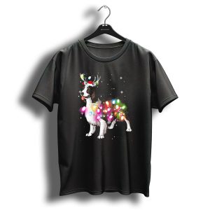 Christmas Lights English Springer Spaniel With Reindeer Antlers And Santa Hat T Shirt