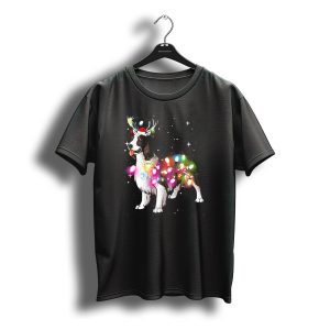 Christmas Lights English Springer Spaniel With Reindeer Antlers And Santa Hat T-Shirt