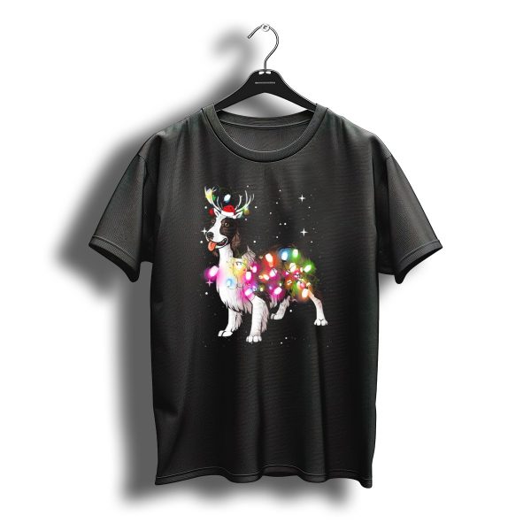 Christmas Lights English Springer Spaniel With Reindeer Antlers And Santa Hat T Shirt t shirt 1