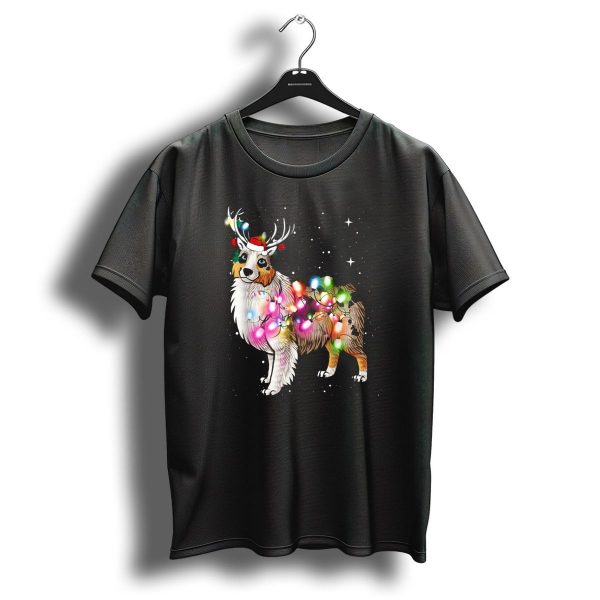 Christmas Lights Festive Australian Shepherd Dog Reindeer Antlers T Shirt 1 t shirt 1