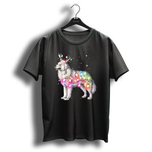 Christmas Lights Great Pyrenees With Reindeer Antlers And Santa Hat T Shirt