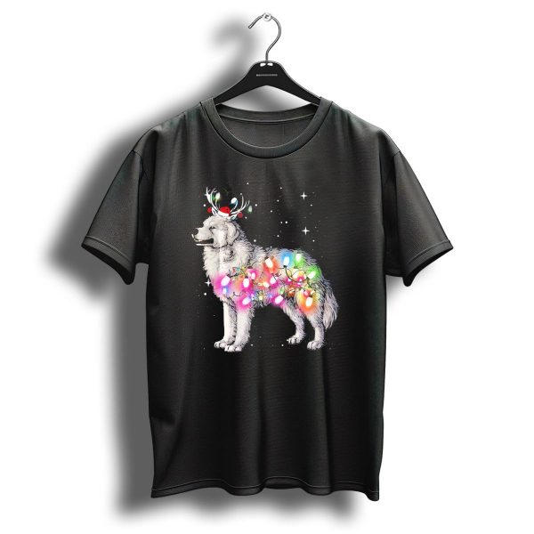 Christmas Lights Great Pyrenees With Reindeer Antlers And Santa Hat T Shirt 1 t shirt 1