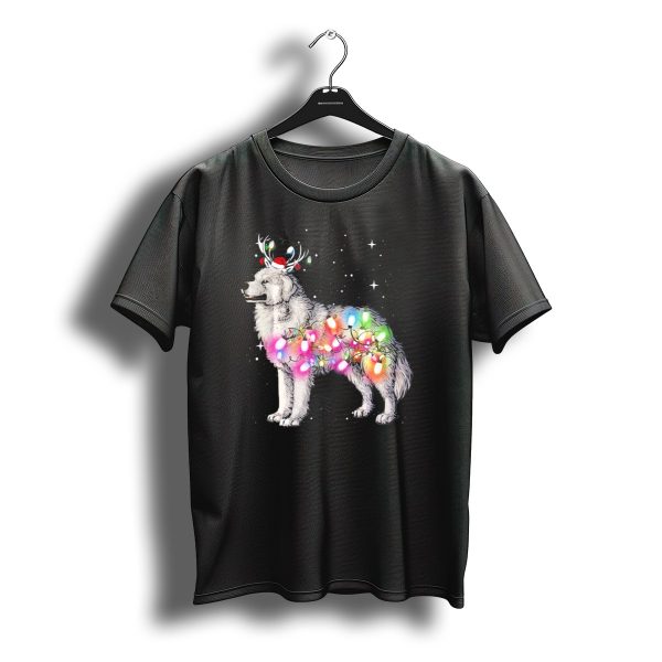 Christmas Lights Great Pyrenees With Reindeer Antlers And Santa Hat T Shirt t shirt 1