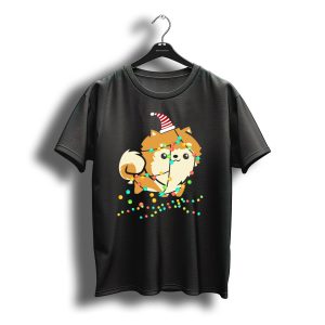 Christmas Lights Pomeranian Santa Hat T-Shirt
