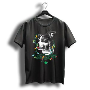 Christmas Lights Rat Terrier Portrait With Festive Holiday Decorations T Shirt