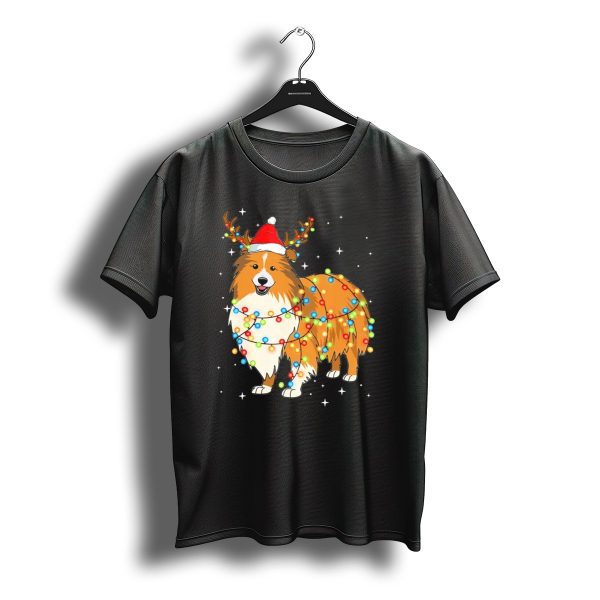 Christmas Lights Shetland Sheepdog Santa Hat Antlers T Shirt t shirt 1
