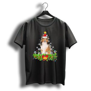 Christmas Lights Shetland Sheepdog Santa Hat Snowflakes Garland T Shirt