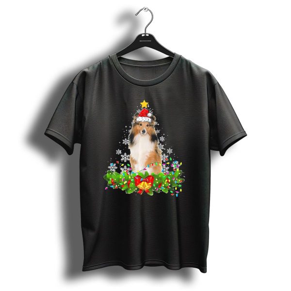 Christmas Lights Shetland Sheepdog Santa Hat Snowflakes Garland T Shirt 1 t shirt 1