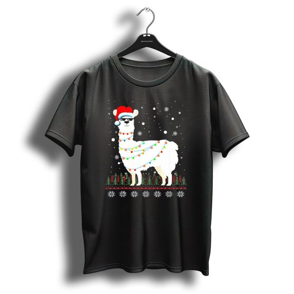 Christmas Llama Santa Hat Glasses Ugly Sweater Lights Snowflakes Trees T Shirt 1 t shirt 1