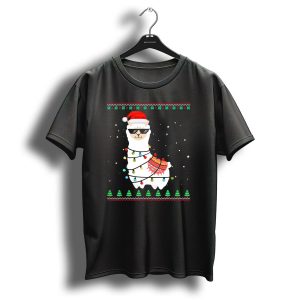 Christmas Llama Santa Hat Sunglasses Festive Lights Sweater Snowflakes T Shirt