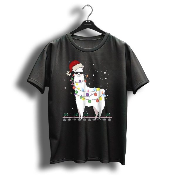Christmas Llama Santa Hat Ugly Xmas Tree Lights Snowflakes T Shirt 1 t shirt 1