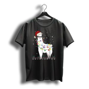 Christmas Llama Santa Hat Ugly Xmas Tree Lights Snowflakes T-Shirt