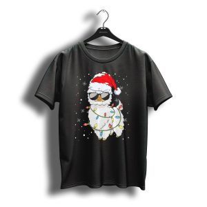 Christmas Llama Santa Hat With Sunglasses And Festive Lights T-Shirt