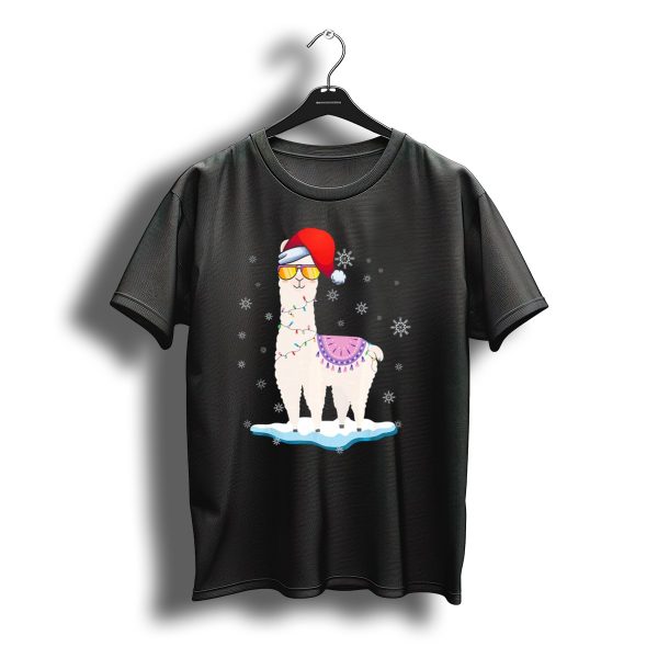 Christmas Llama Santa Hat Xmas Tree Alpa Snowflakes Glasses T Shirt t shirt 1
