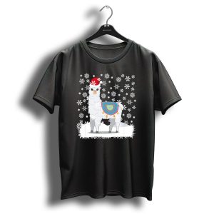 Christmas Llama Snowflakes Santa Hat T Shirt