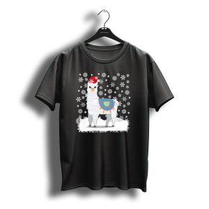 Christmas Llama Snowflakes Santa Hat T-Shirt