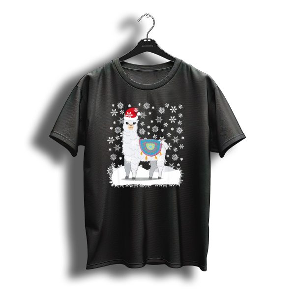 Christmas Llama Snowflakes Santa Hat T Shirt t shirt 1