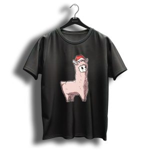 Christmas Llama With Santa Hat T Shirt