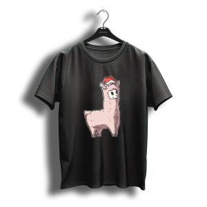 Christmas Llama With Santa Hat T-Shirt