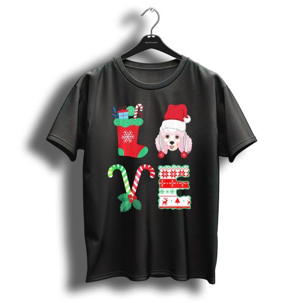Christmas Love My Poodle Festive Holiday Stocking Candy Cane T Shirt 1 t shirt 1