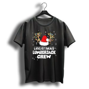 Christmas Lumberjack Crew Santa Hat With Reindeer Antlers And Snowflakes T Shirt