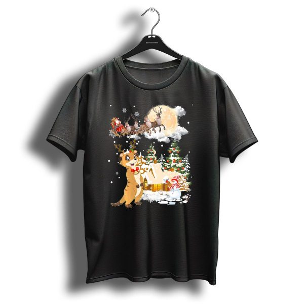 Christmas Meerkat In A Festive Winter Wonderland With Santas Sleigh T Shirt 1 t shirt 1