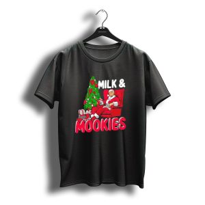 Christmas Milk And Mookies Santa By Tree T-Shirt