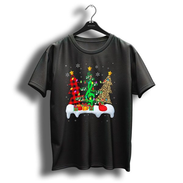 Christmas Music Teacher Three Leopard Trees With Treble Clef And Snowflakes T Shirt 1 t shirt 1