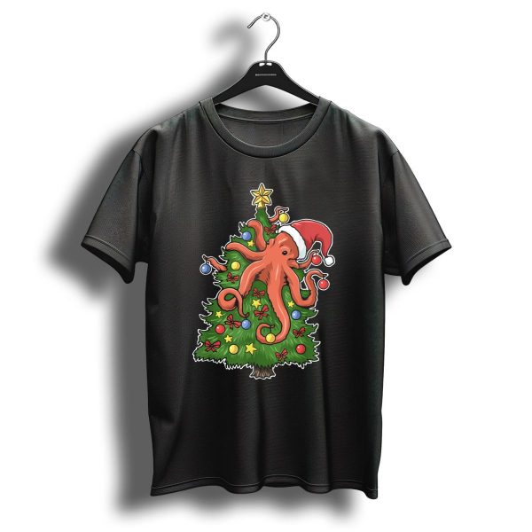 Christmas Octopus Squid Kraken Merry Christmas Tree Santa Hat T Shirt 1 t shirt 1