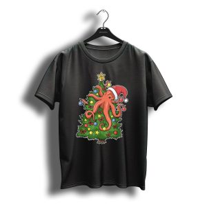 Christmas Octopus Squid Kraken Merry Christmas Tree Santa Hat T-Shirt