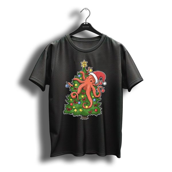 Christmas Octopus Squid Kraken Merry Christmas Tree Santa Hat T Shirt t shirt 1