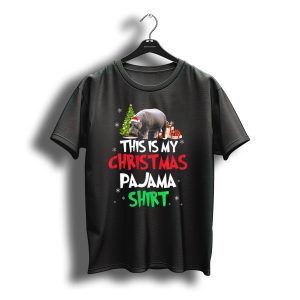 Christmas Pajama Shirt Santa Hippopotamus Christmas Tree T-Shirt