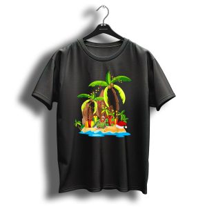 Christmas Palm Tree Coconut Island With Santa Hat And Gifts T Shirt