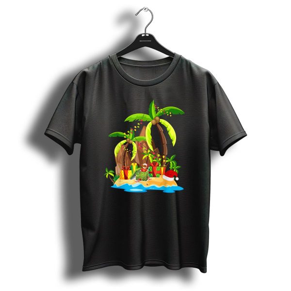 Christmas Palm Tree Coconut Island With Santa Hat And Gifts T Shirt 1 t shirt 1
