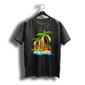 Christmas Palm Tree Coconut Island With Santa Hat And Gifts T-Shirt