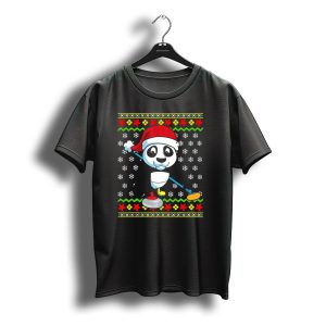 Christmas Panda Curling Santa Hat Ugly T-Shirt