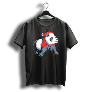 Christmas Panda Santa Hat Winter Scarf Holiday T Shirt
