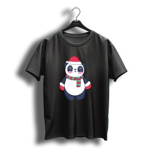 Christmas Panda With Santa Hat And Striped Scarf T-Shirt