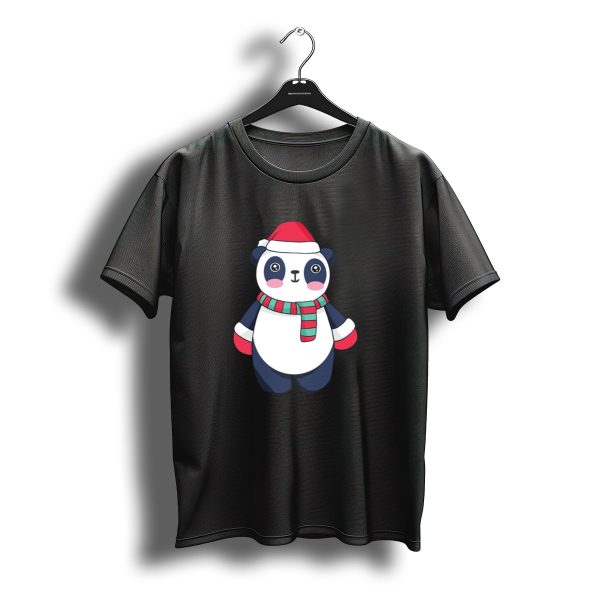 Christmas Panda With Santa Hat And Striped Scarf T Shirt t shirt 1