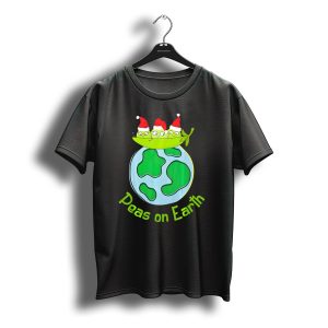 Christmas Peas On Earth With Santa Hat Vegetables On Globe T-Shirt