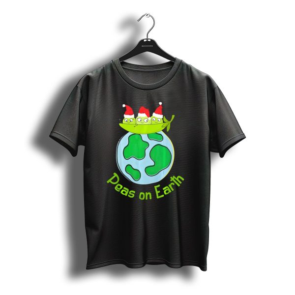 Christmas Peas On Earth With Santa Hat Vegetables On Globe T Shirt t shirt 1