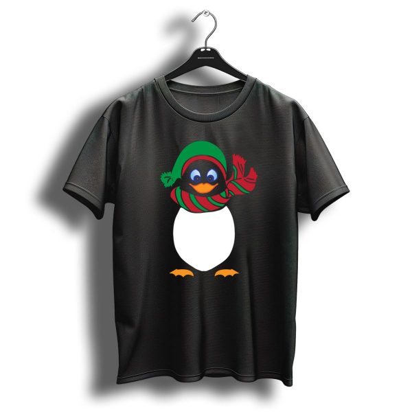 Christmas Penguin In Green Hat And Red Striped Scarf T Shirt 1 t shirt 1