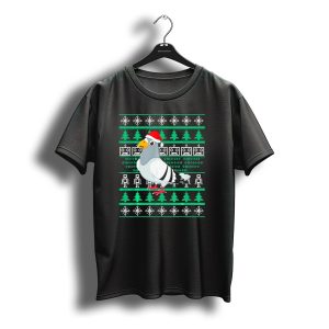 Christmas Pigeon Santa Hat Snowflakes Trees T-Shirt
