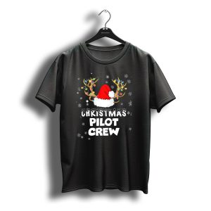 Christmas Pilot Crew Santa Hat Reindeer Antlers Snowflakes T-Shirt